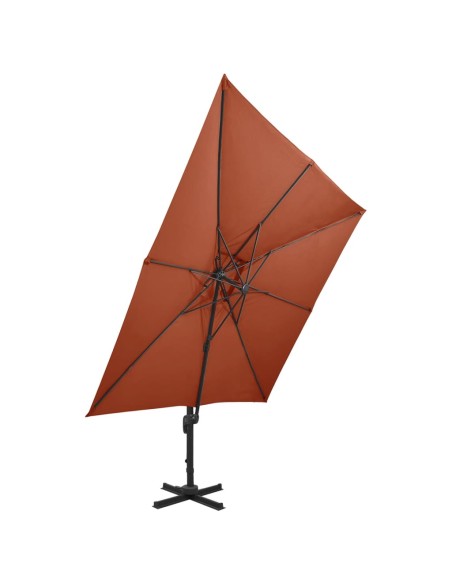 Parasol déporté avec double toit 300x300 cm terre cuite