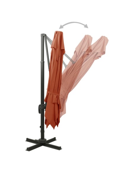 Parasol déporté avec double toit 300x300 cm terre cuite