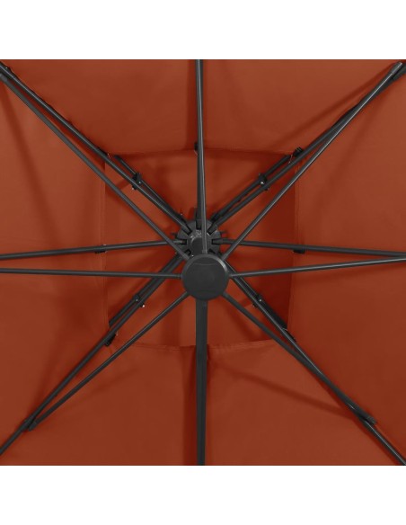 Parasol déporté avec double toit 300x300 cm terre cuite