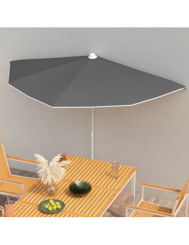 Demi-parasol de jardin avec mât 180x90 cm...