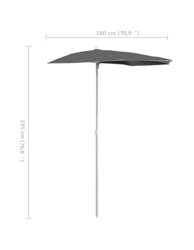 Demi-parasol de jardin avec mât 180x90 cm...