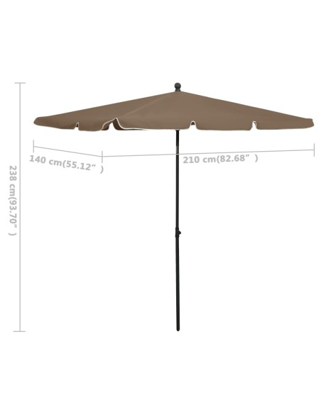 Parasol de jardin avec mât 210x140 cm Taupe