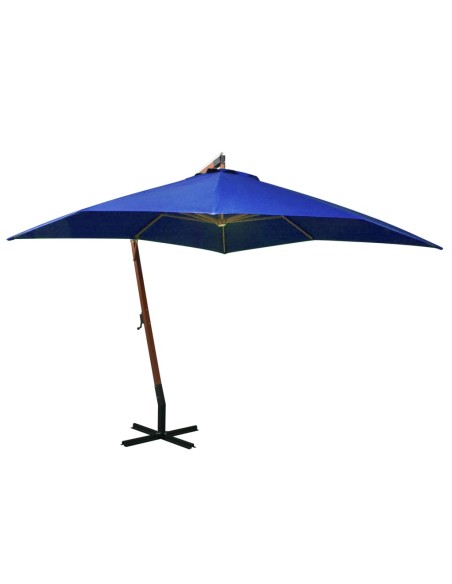Parasol suspendu avec mât Bleu azuré 3x3 m Bois de sapin massif