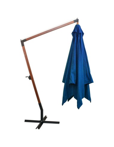 Parasol suspendu avec mât Bleu azuré 3x3 m Bois...