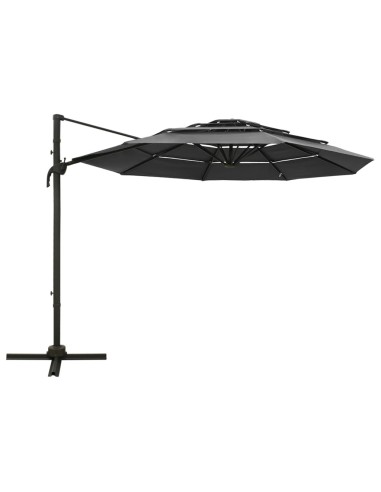 Parasol à 4 niveaux avec mât en aluminium Anthracite 3x3 m