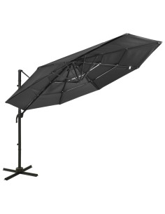 Parasol à 4 niveaux avec mât en aluminium Anthracite 3x3 m 2