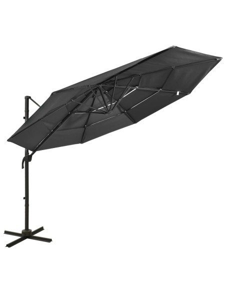 Parasol à 4 niveaux avec mât en aluminium Anthracite 3x3 m