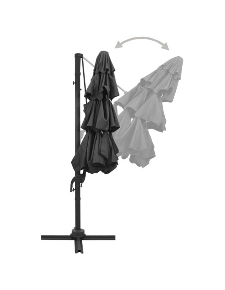 Parasol à 4 niveaux avec mât en aluminium Anthracite 3x3 m