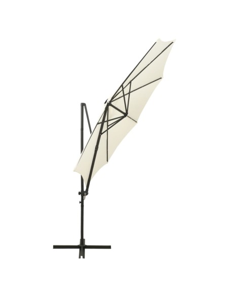 Parasol déporté avec mât et lumières LED Sable 300 cm