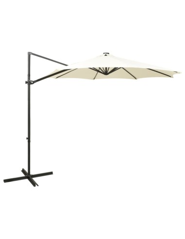 Parasol déporté avec mât et lumières LED Sable 300 cm