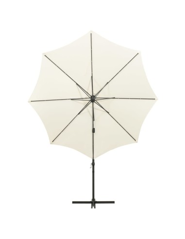 Parasol déporté avec mât et lumières LED Sable...