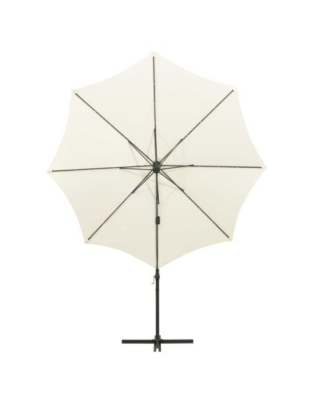 Parasol déporté avec mât et lumières LED Sable 300 cm
