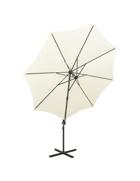 Parasol déporté avec mât et lumières LED Sable 300 cm
