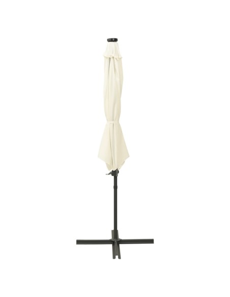 Parasol déporté avec mât et lumières LED Sable 300 cm