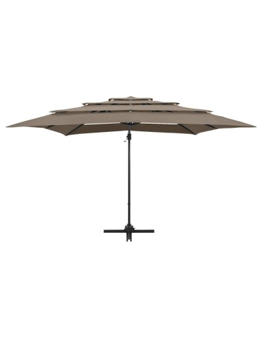 Parasol à 4 niveaux avec mât en aluminium Taupe...