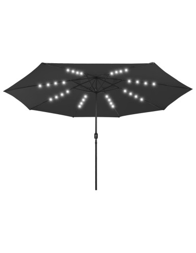 Parasol d'extérieur avec LED et mât en métal 400 cm Noir