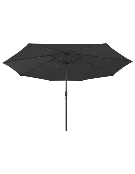 Parasol d'extérieur avec LED et mât en métal 400 cm Noir