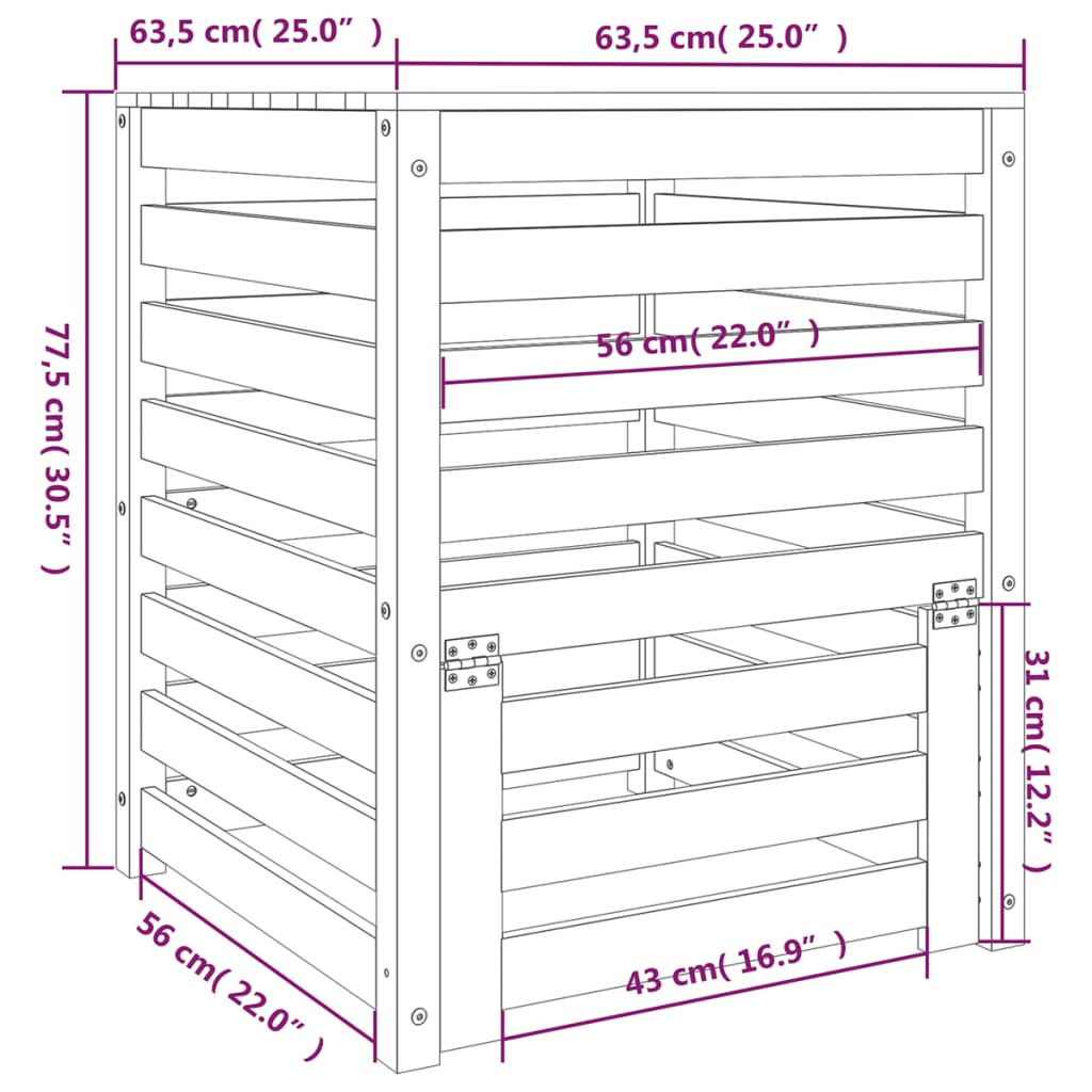 dimensions composteur pin massig blanc