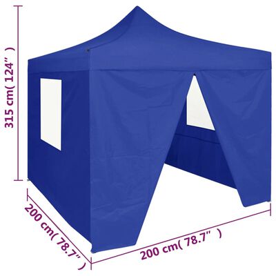 dimensions Tente de réception bleu en acier avec 4 parois 2x2m