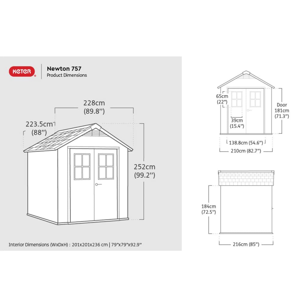 dimensions abris de jardin marron Newton