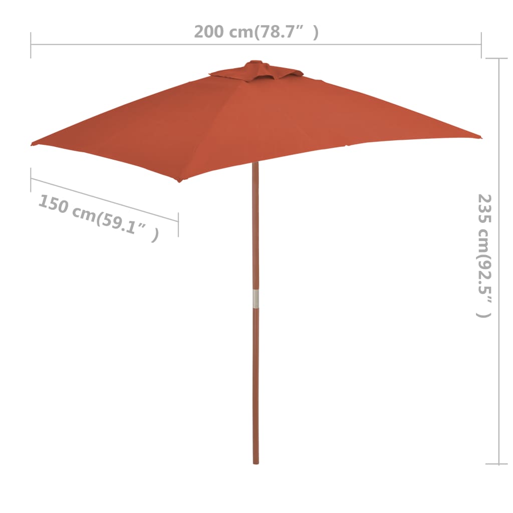 Parasol d'extérieur avec mât en bois Terre cuite