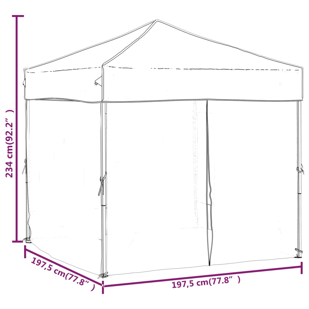 dimensions Tente de réception pliable avec parois crème 2x2m